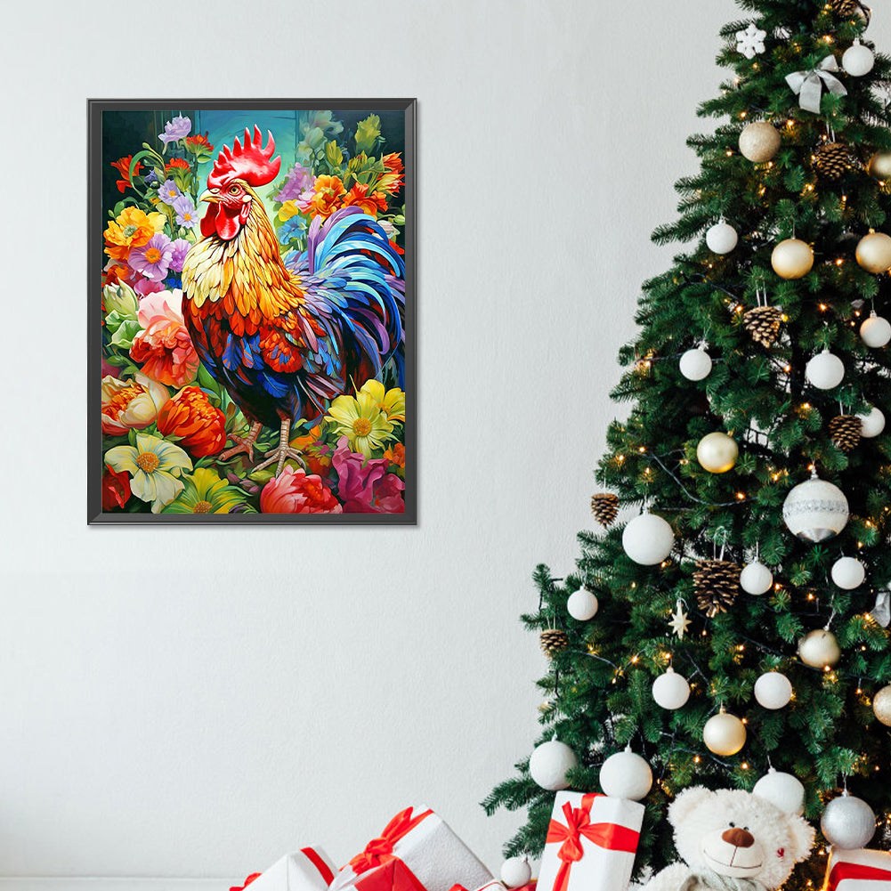 Flower Rooster - Full Round Drill Diamond Painting 30*40CM