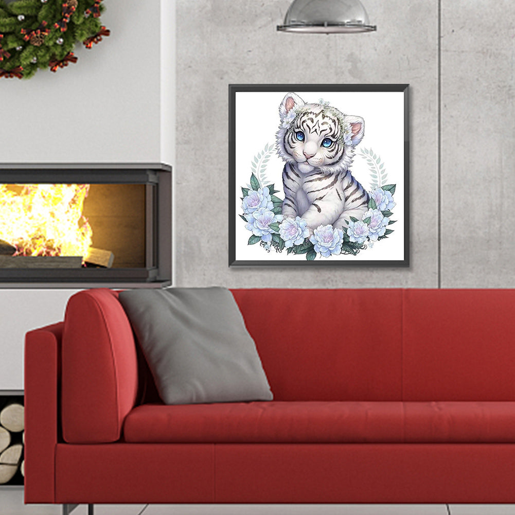 Garland White Tiger - Full Round Drill Diamond Painting 30*30CM