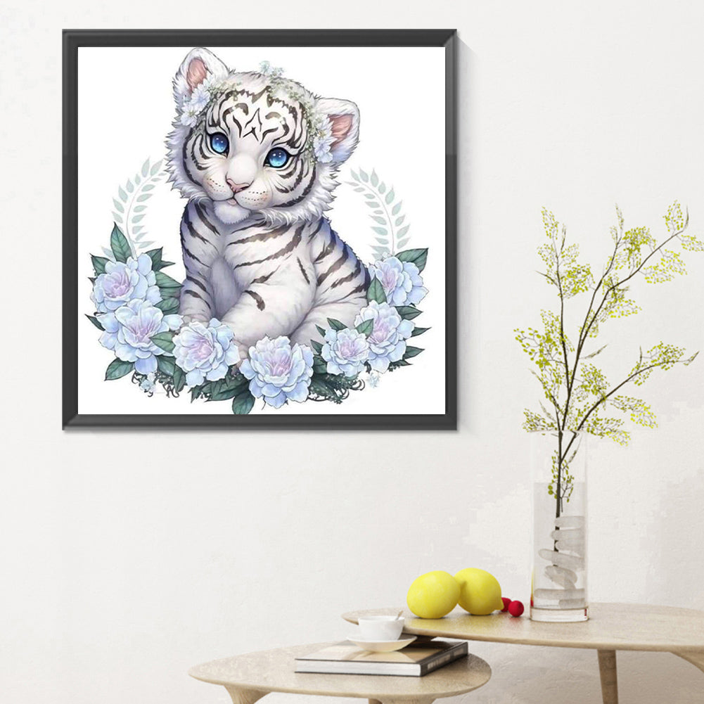 Garland White Tiger - Full Round Drill Diamond Painting 30*30CM