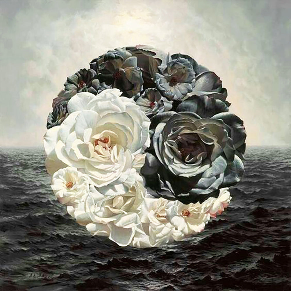 Yin Yang Diagram Flowers - Full Round Drill Diamond Painting 30*30CM