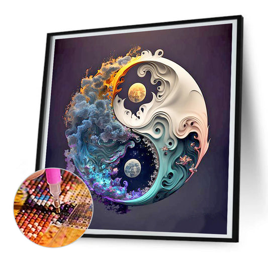 Yin Yang Diagram Sun And Moon - Full Round Drill Diamond Painting 30*30CM