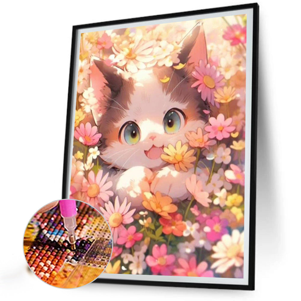 Cat Admiring Flowers - Full AB Dril Square Diamond Painting 40*50CM