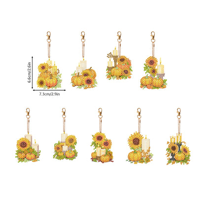 9PCS Double Sided Special Shape Diamond Art Keyring (Pumpkin Sunflower Candle)