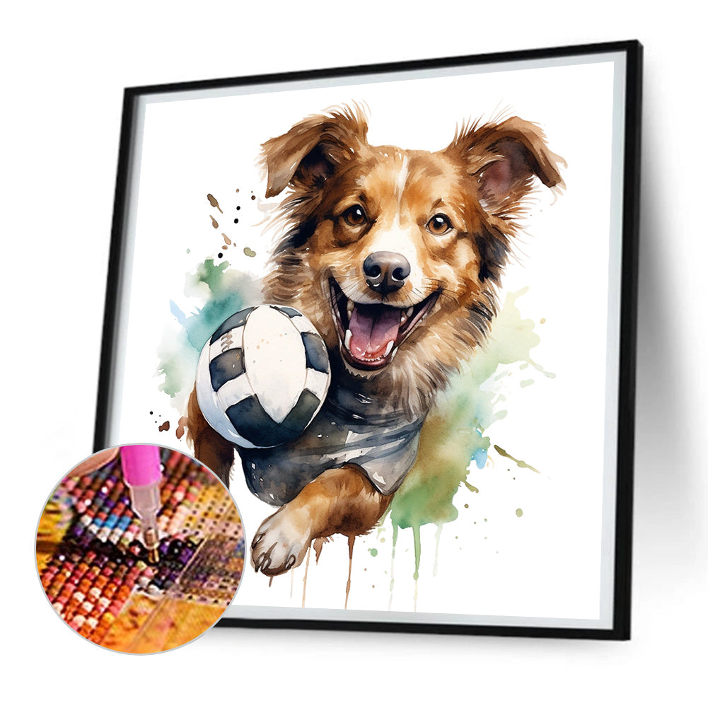 Puppy Playing Ball - Full Round Drill Diamond Painting 30*30CM