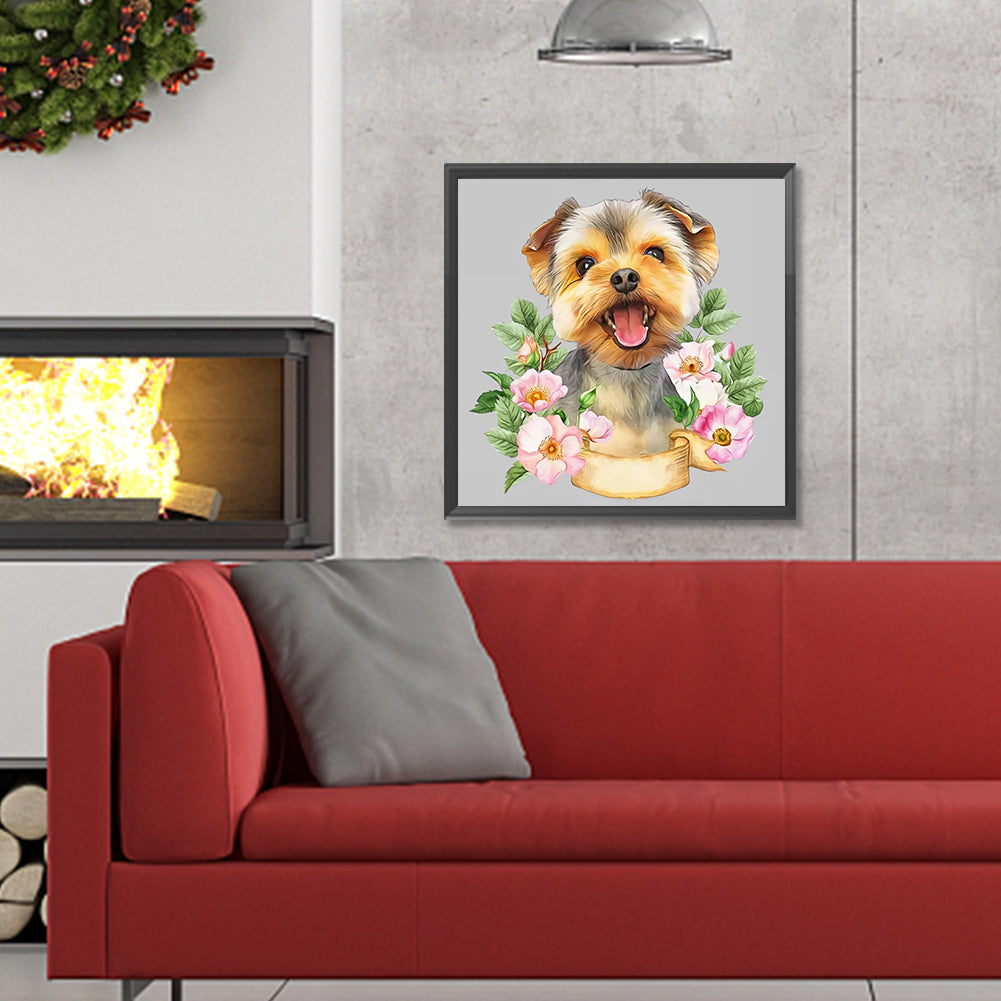 Flower Dog - Full Round Drill Diamond Painting 30*30CM