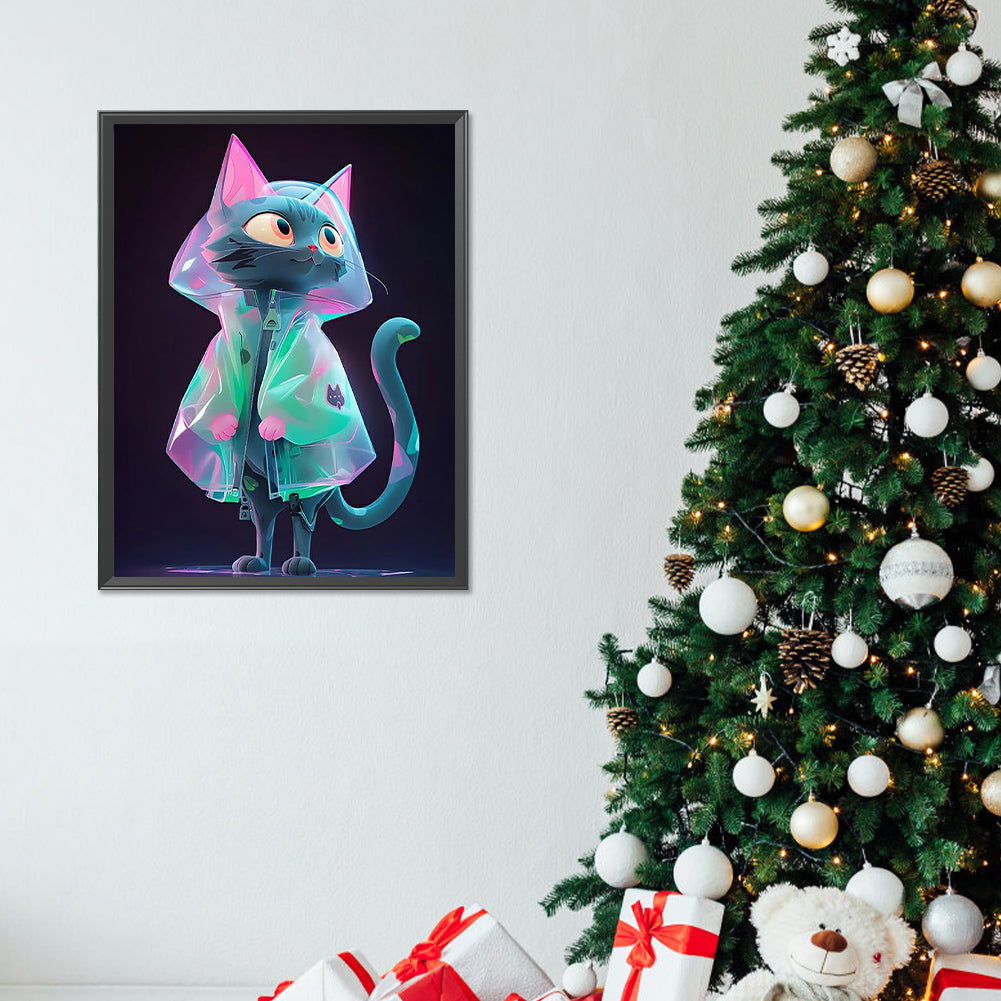 Cyber Raincoat Kitten - Full Round Drill Diamond Painting 30*40CM