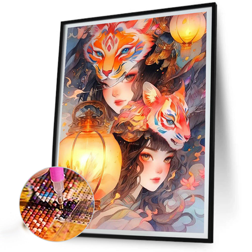 Fox Mask Girl - Full Round Drill Diamond Painting 40*50CM