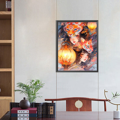 Fox Mask Girl - Full Round Drill Diamond Painting 40*50CM