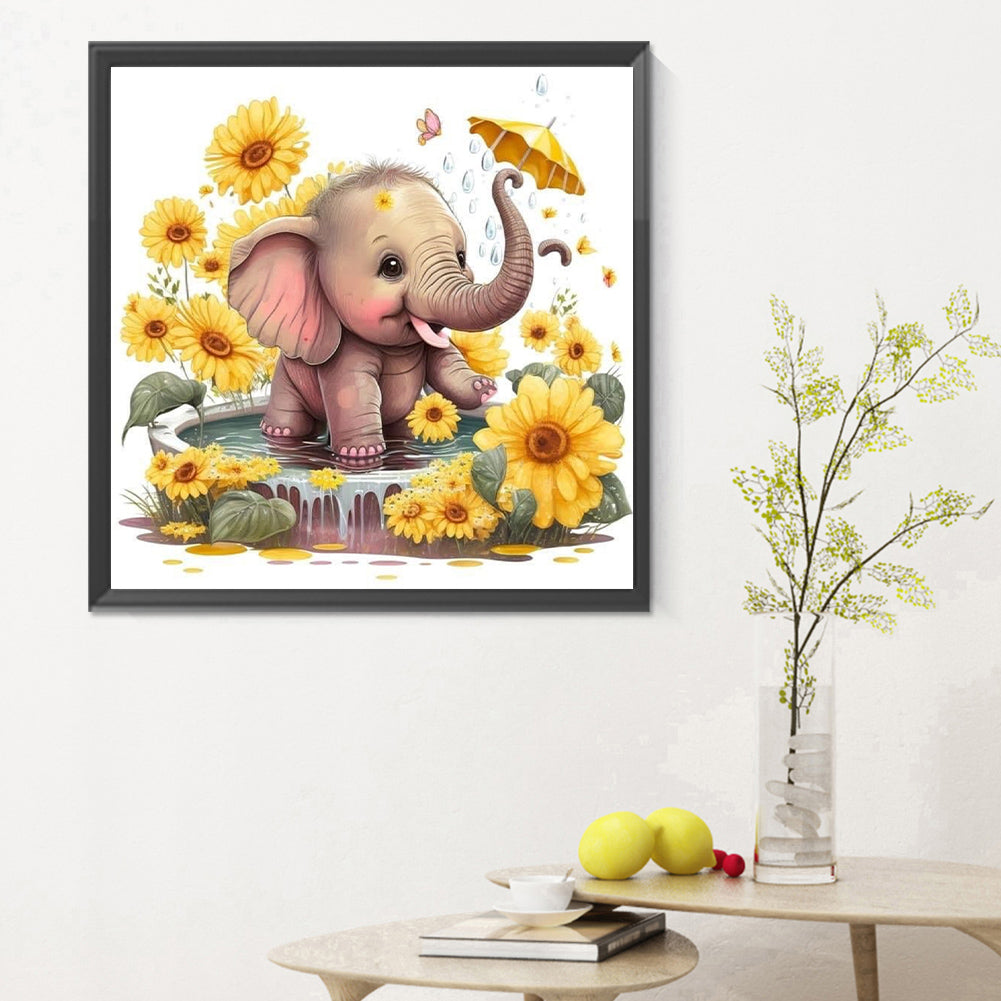 Elephants Playing In Pool - Full Round Drill Diamond Painting 30*30CM