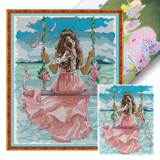 Girl Watching The Sea - 11CT Stamped Cross Stitch 34*43CM(Joy Sunday)