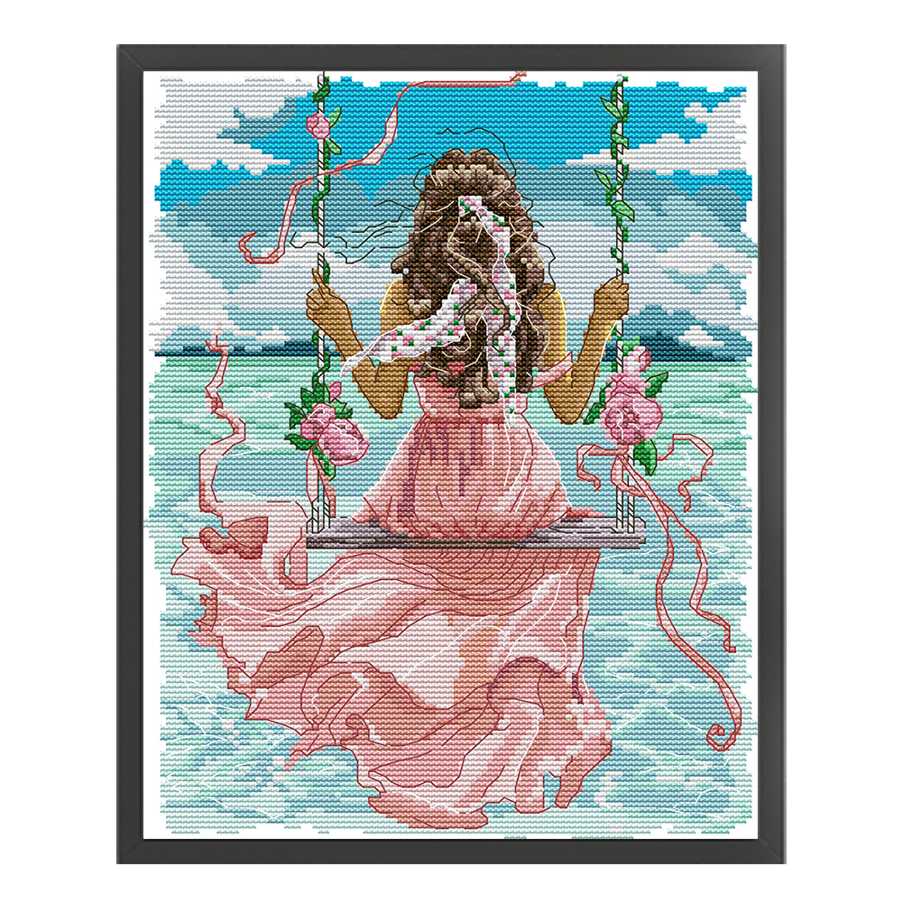 Girl Watching The Sea - 11CT Stamped Cross Stitch 34*43CM(Joy Sunday)