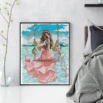 Girl Watching The Sea - 11CT Stamped Cross Stitch 34*43CM(Joy Sunday)