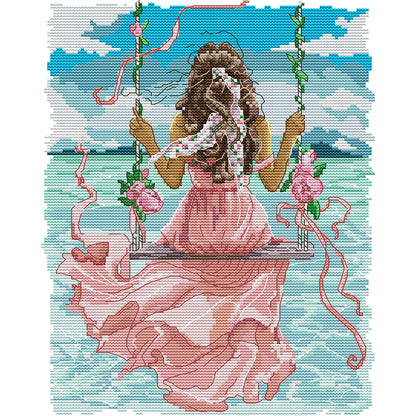 Girl Watching The Sea - 11CT Counted Cross Stitch 34*43CM(Joy Sunday)