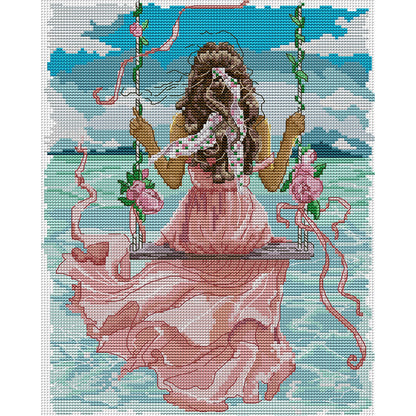 Girl Watching The Sea - 11CT Counted Cross Stitch 34*43CM(Joy Sunday)