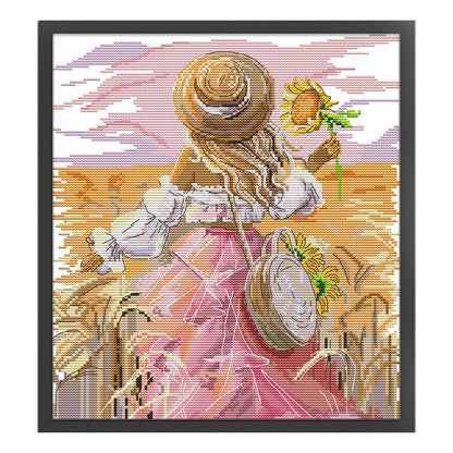 Sunflower Girl - 16CT Stamped Cross Stitch 26*30CM(Joy Sunday)