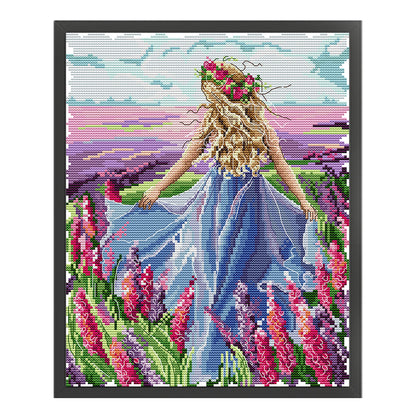 Lavender Girl - 16CT Stamped Cross Stitch 25*30CM(Joy Sunday)