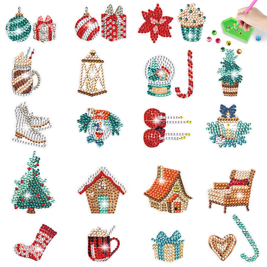 2PCS Christmas Gem Art DIY Craft Kit Diamond Painting Sticker (Xmas Goods)