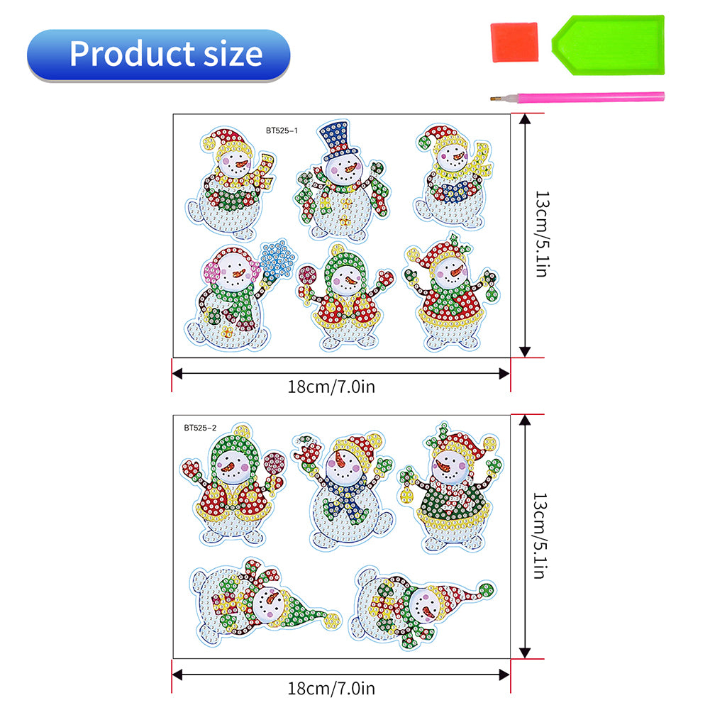 2PCS Christmas Gem Art DIY Craft Kit Diamond Painting Sticker (Xmas Snowman)