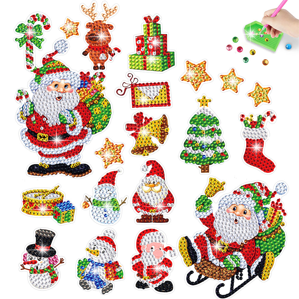 2PCS Christmas Gem Art DIY Craft Kit Diamond Painting Sticker (Santa)