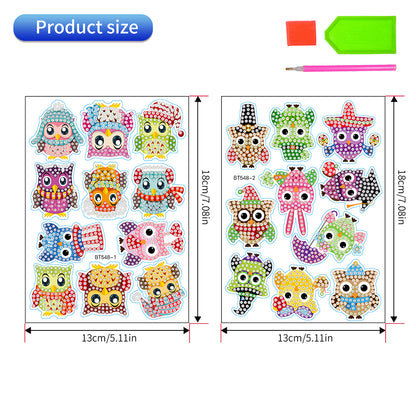 2PCS Christmas Gem Art DIY Craft Kit Diamond Painting Sticker (Xmas Owl)