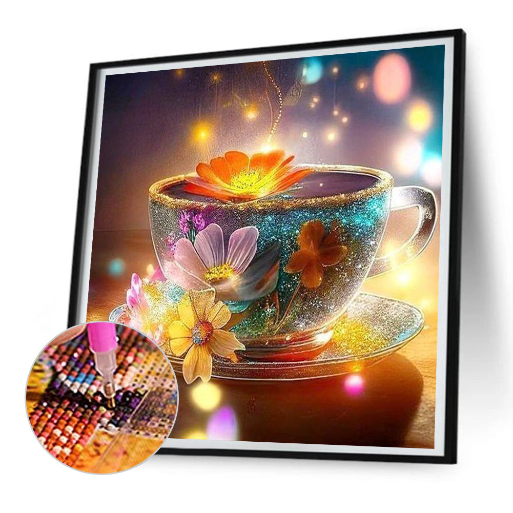 Tea Cup And Flowers - Full Round Drill Diamond Painting 30*30CM