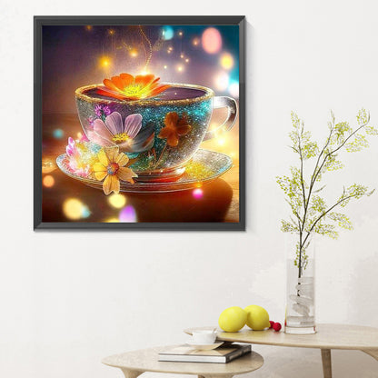 Tea Cup And Flowers - Full Round Drill Diamond Painting 30*30CM