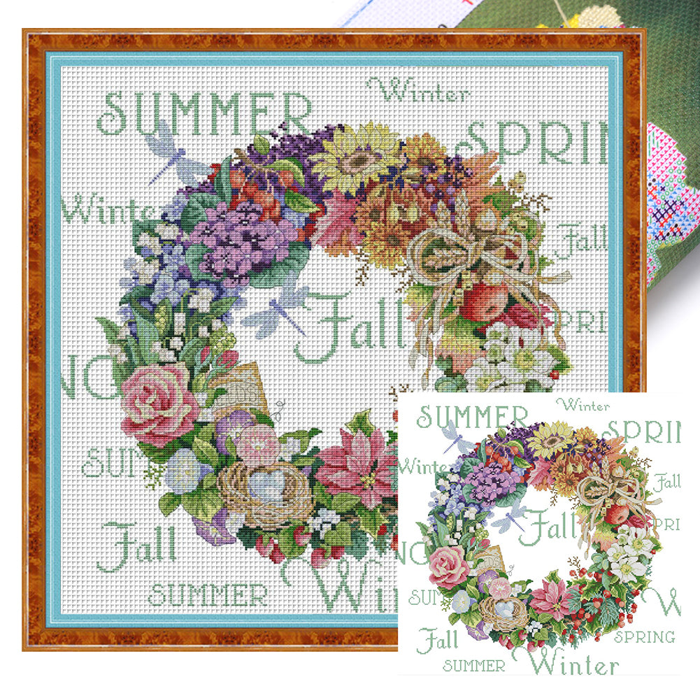 Wreath - 14CT Stamped Cross Stitch 55*54CM(Joy Sunday)