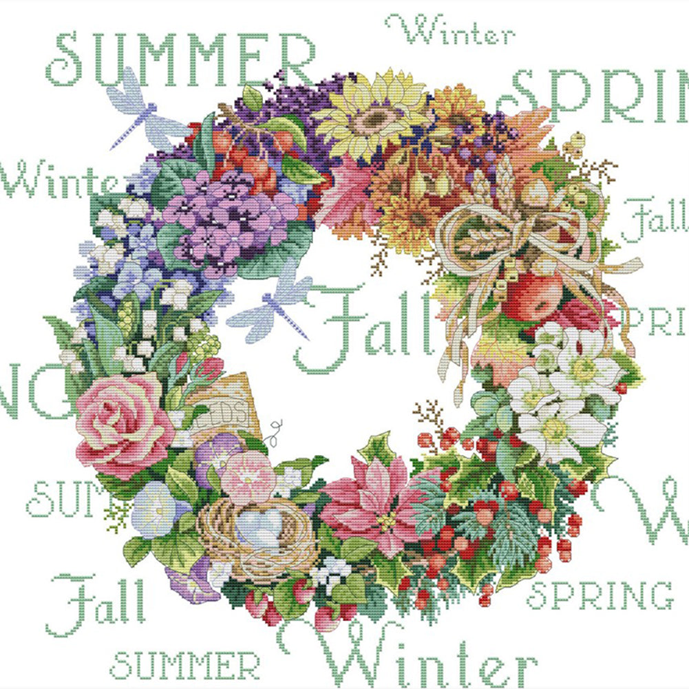 Wreath - 14CT Stamped Cross Stitch 55*54CM(Joy Sunday)