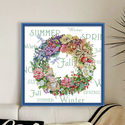 Wreath - 14CT Stamped Cross Stitch 55*54CM(Joy Sunday)