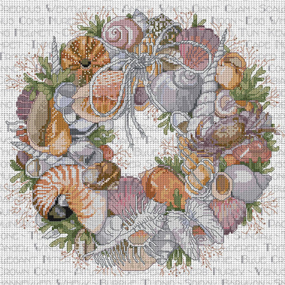 Conch Garland - 14CT Stamped Cross Stitch 44*44CM(Joy Sunday)