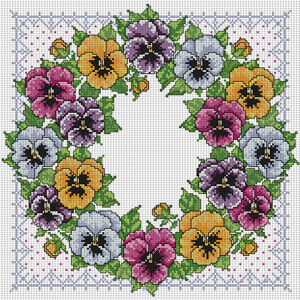 Pansy Wreath - 14CT Stamped Cross Stitch 36*36CM(Joy Sunday)