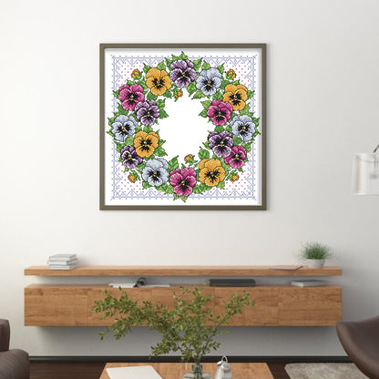 Pansy Wreath - 14CT Stamped Cross Stitch 36*36CM(Joy Sunday)