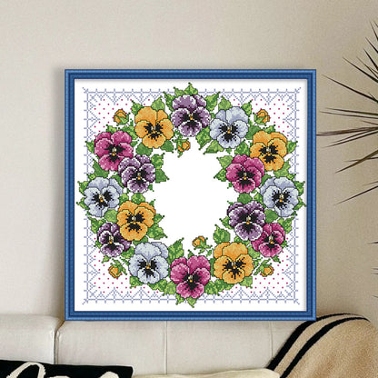 Pansy Wreath - 14CT Stamped Cross Stitch 36*36CM(Joy Sunday)