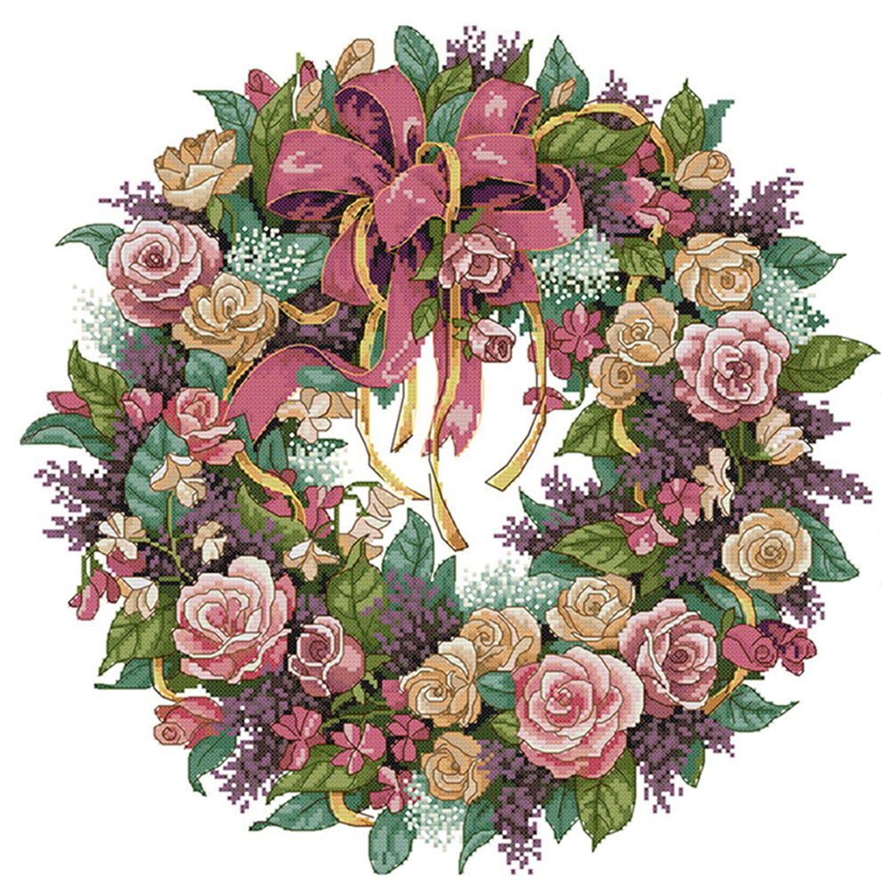 Rose Garland - 14CT Stamped Cross Stitch 45*45CM(Joy Sunday)