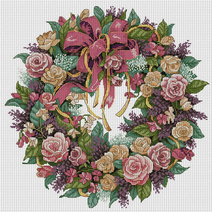 Rose Garland - 14CT Stamped Cross Stitch 45*45CM(Joy Sunday)