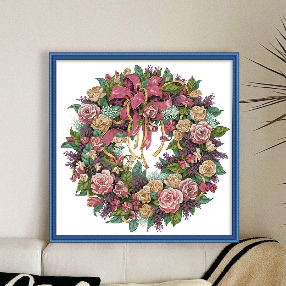 Rose Garland - 14CT Stamped Cross Stitch 45*45CM(Joy Sunday)