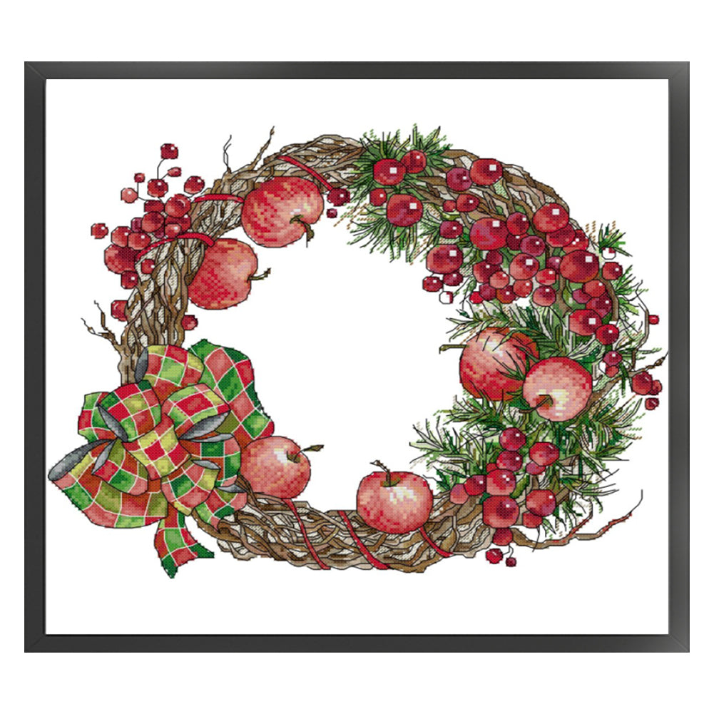 Wreath-Christmas Apples - 14CT Stamped Cross Stitch 43*36CM(Joy Sunday)