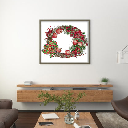 Wreath-Christmas Apples - 14CT Stamped Cross Stitch 43*36CM(Joy Sunday)