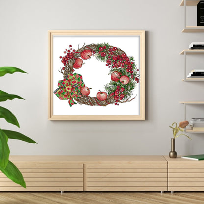 Wreath-Christmas Apples - 14CT Stamped Cross Stitch 43*36CM(Joy Sunday)