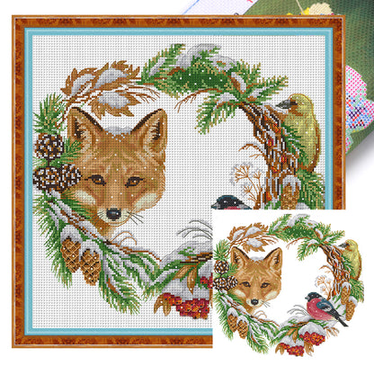 Fox And Garland - 14CT Stamped Cross Stitch 37*35CM(Joy Sunday)