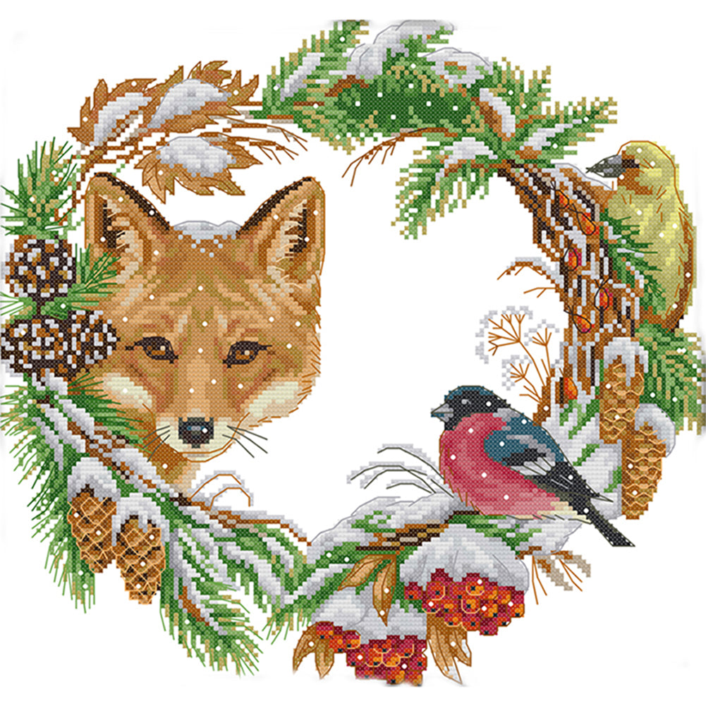 Fox And Garland - 14CT Stamped Cross Stitch 37*35CM(Joy Sunday)