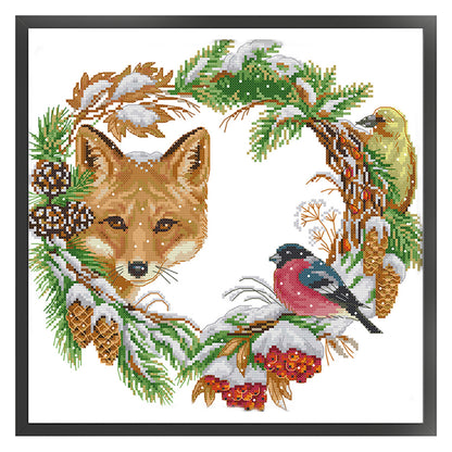 Fox And Garland - 14CT Stamped Cross Stitch 37*35CM(Joy Sunday)