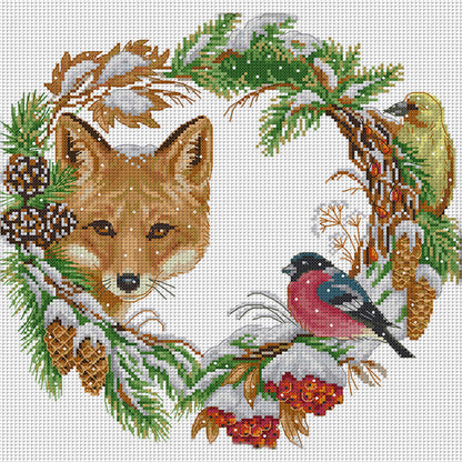 Fox And Garland - 14CT Stamped Cross Stitch 37*35CM(Joy Sunday)