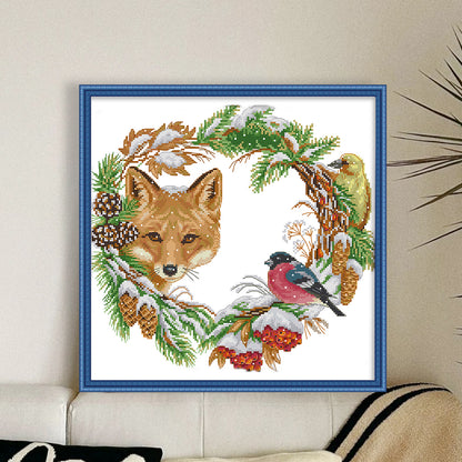 Fox And Garland - 14CT Stamped Cross Stitch 37*35CM(Joy Sunday)