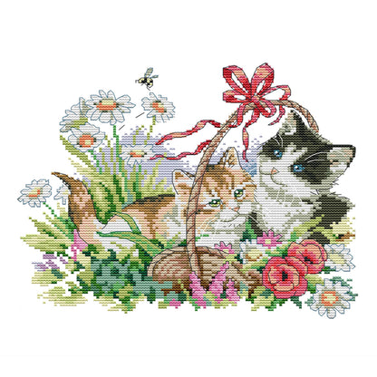 Four Seasons Kitten - 14CT Stamped Cross Stitch 30*26CM(Joy Sunday)