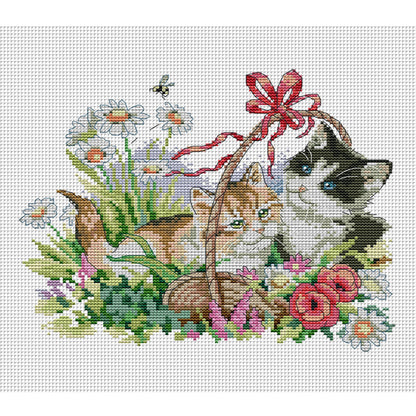 Four Seasons Kitten - 14CT Stamped Cross Stitch 30*26CM(Joy Sunday)