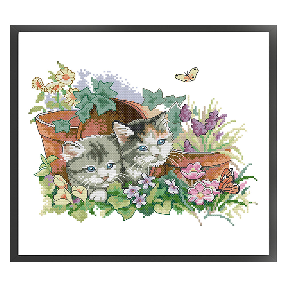 Four Seasons Kitten - 14CT Stamped Cross Stitch 31*26CM(Joy Sunday)