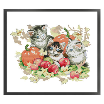 Four Seasons Kitten - 14CT Stamped Cross Stitch 31*27CM(Joy Sunday)