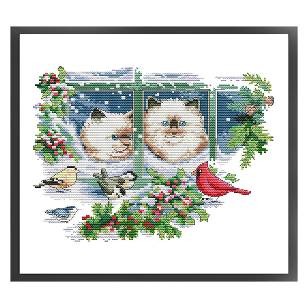 Four Seasons Kitten - 14CT Stamped Cross Stitch 31*27CM(Joy Sunday)