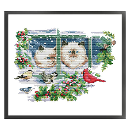 Four Seasons Kitten - 14CT Stamped Cross Stitch 31*27CM(Joy Sunday)